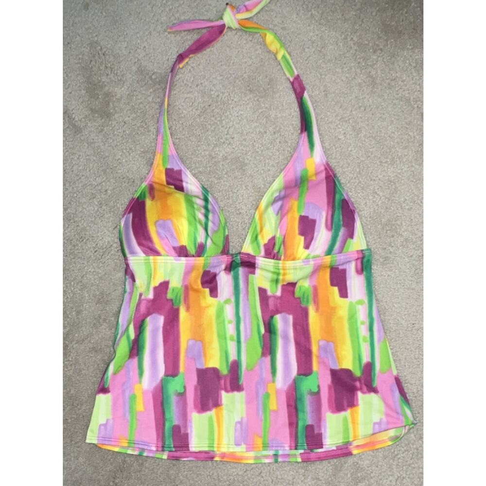 Victoria's Secret halter‎ tankini, top medium abstract paint Y2K 2012
